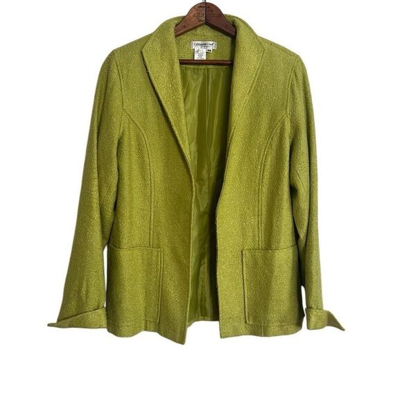 Coldwater Creek Shawl Collar Open Front Boucle Knit Wool Blend Jacket Green XS - Picture 1 of 8